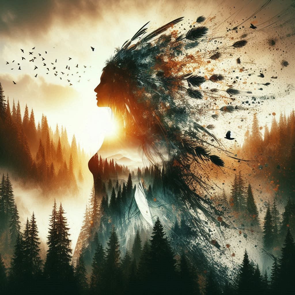 double exposure beautiful fantasy portrait landscape..