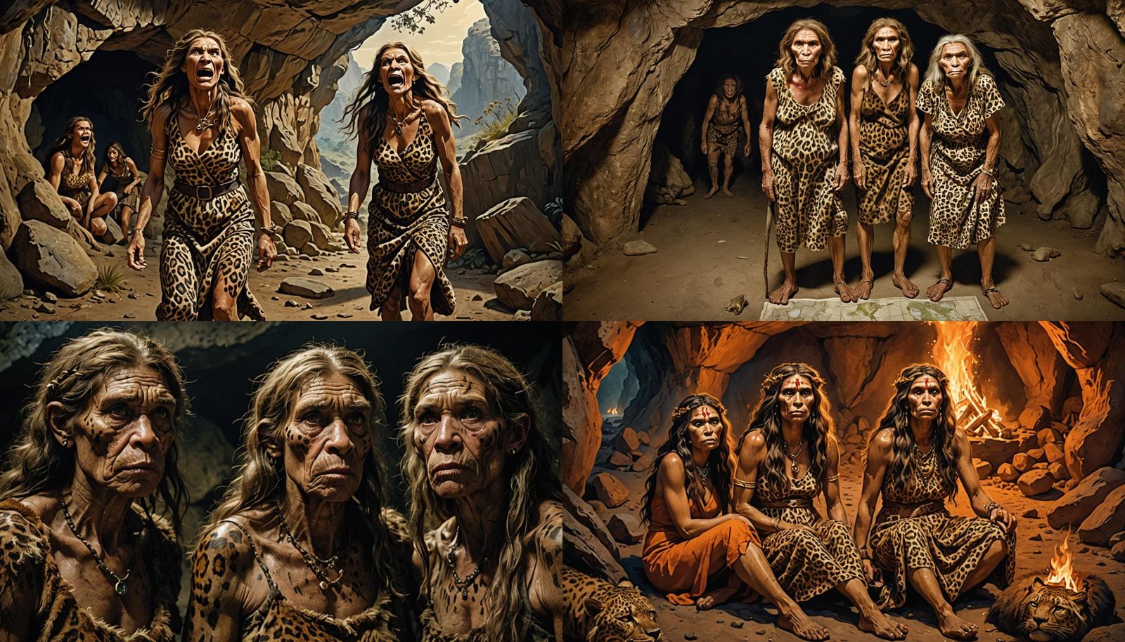 Humorous photography of Neanderthal Women, of different ages