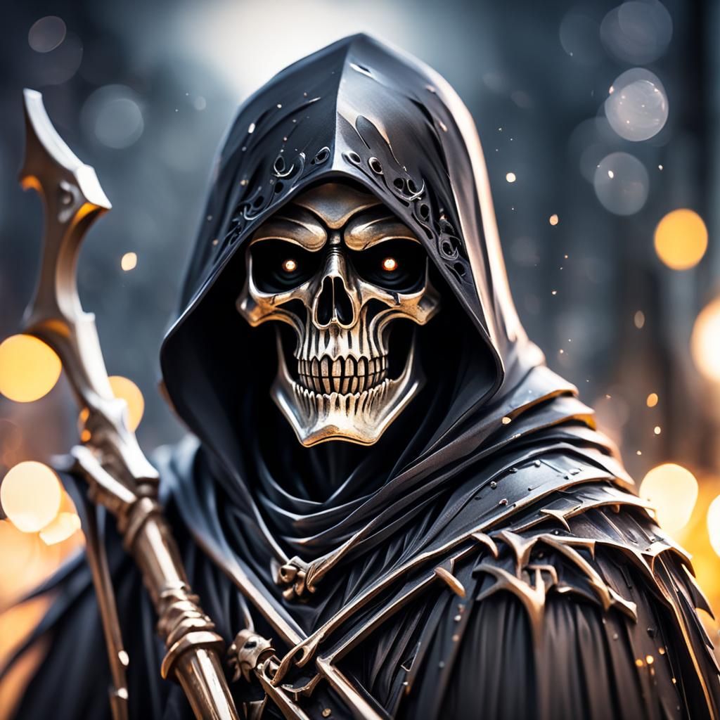 Dramatic Grim Reaper Portrait with Bokeh Effect