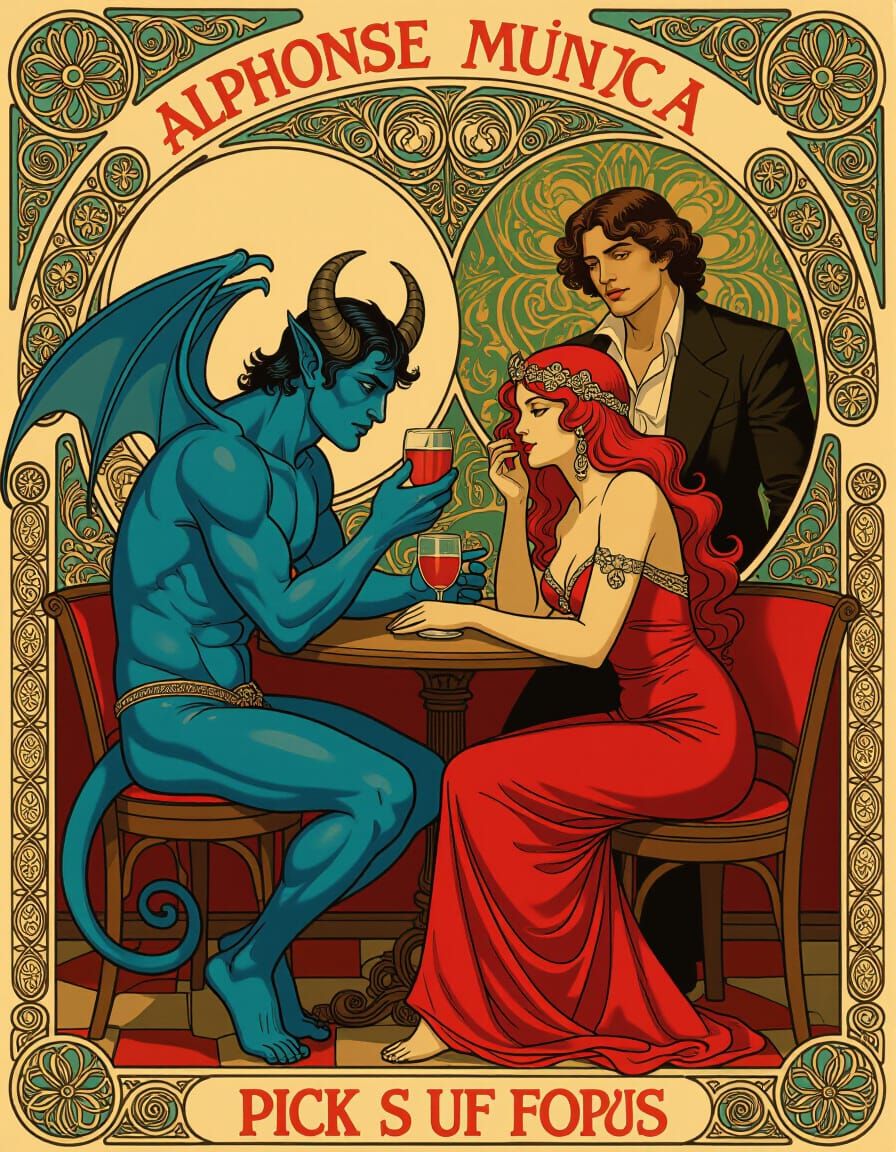 Demonic Pickup: Mucha and Caravaggio Fusion