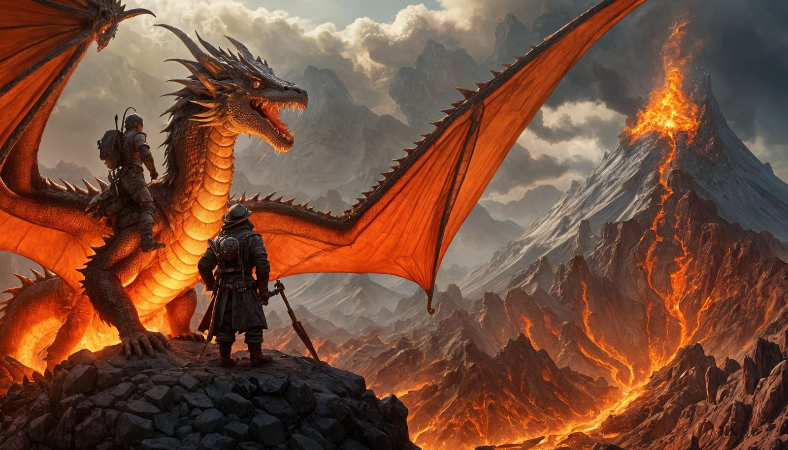 fire dragon and volcano  by @Harmanna