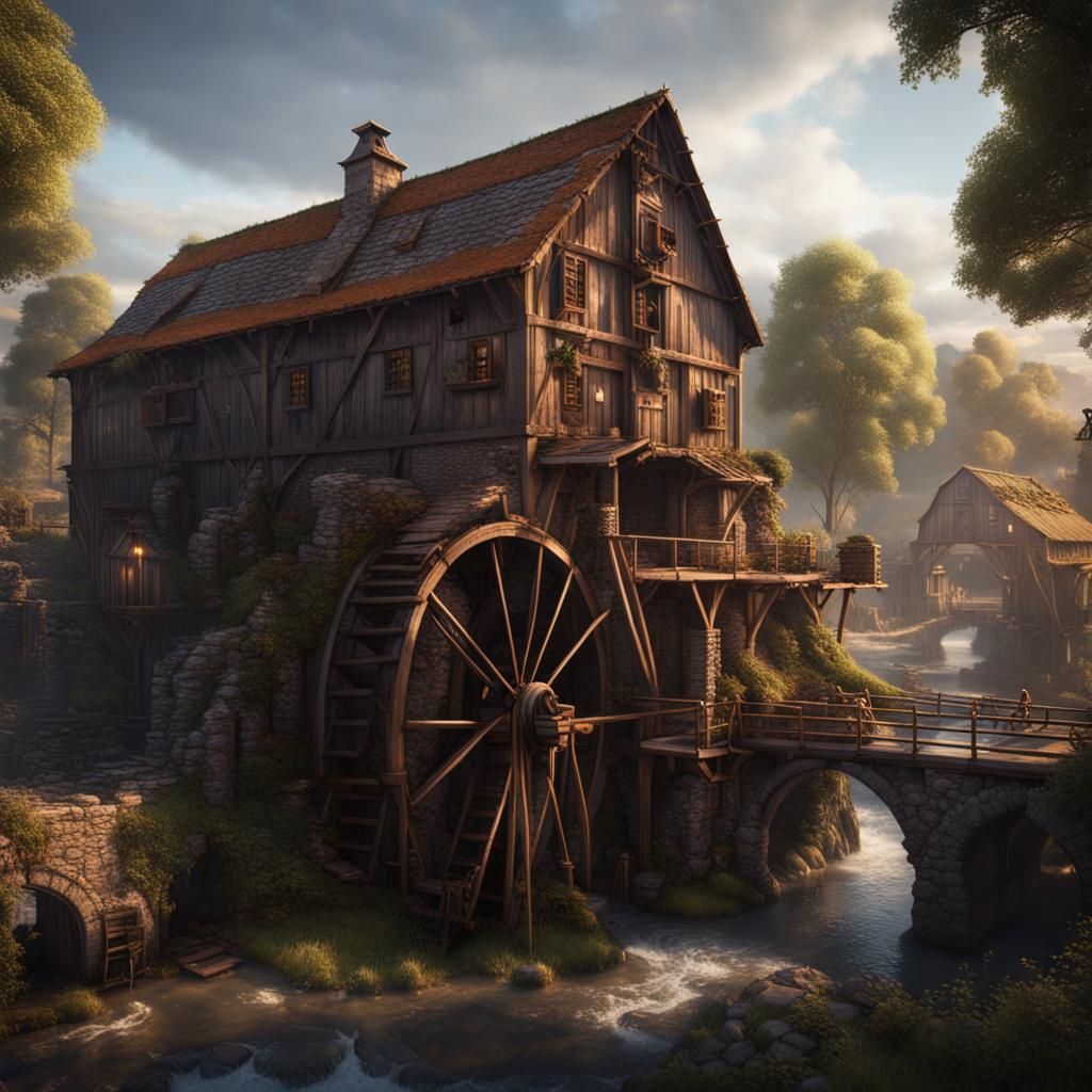 old mill in production in a country town detailed matte pain...