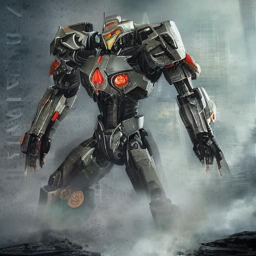 <lora:Jaeger Image:1.0> Il a quatre bras : deux supérieurs avec des lames acérées, et deux inférieurs dotés de crochets. Ses épaules sont éq...