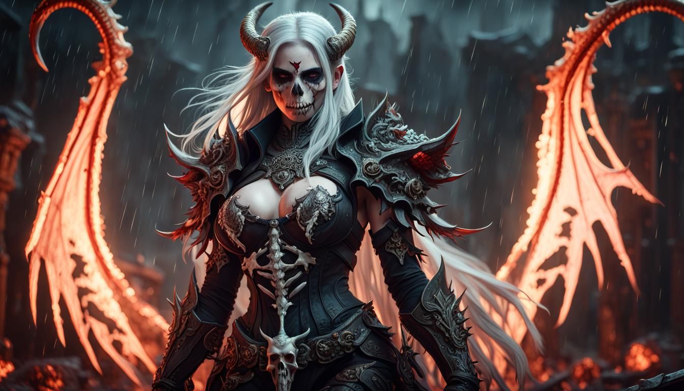 Female Necromancer in Hell, Hyperrealistic Digital Art