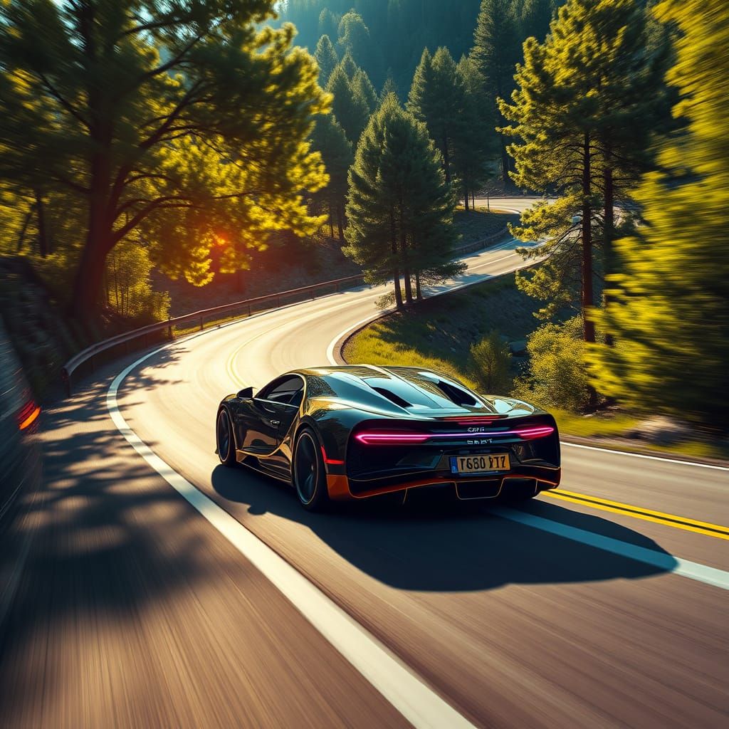 Futuristic Bugatti Chiron Speeds Through Lush Mountainside i...