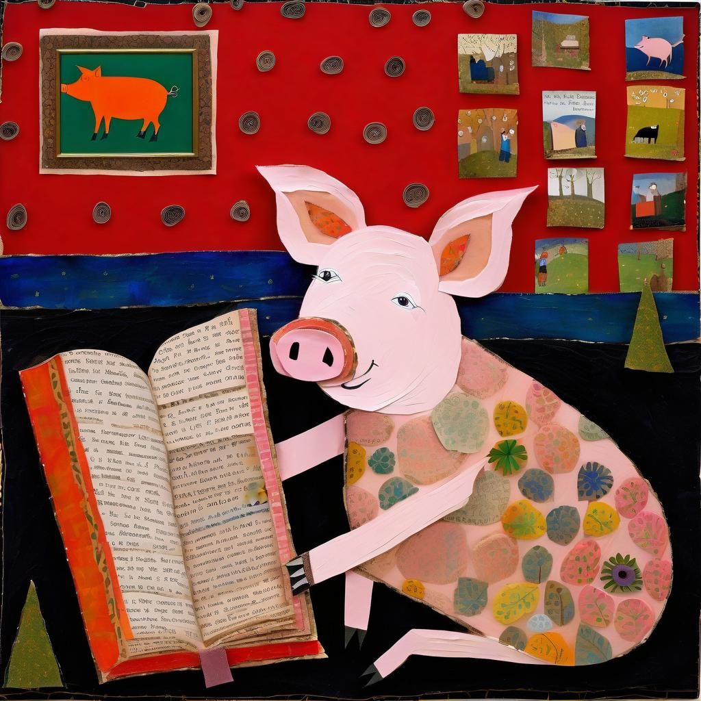 A pig reading a book.