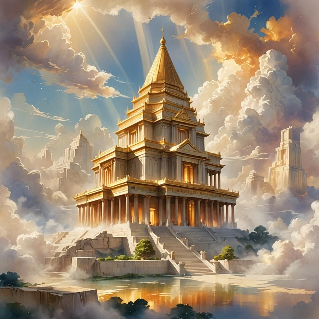 Majestic Second Temple in Watercolor Concept Art