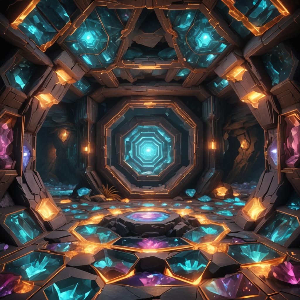 inside a hexagonal bioluminescent crystal Gemstone Kaleidosc...