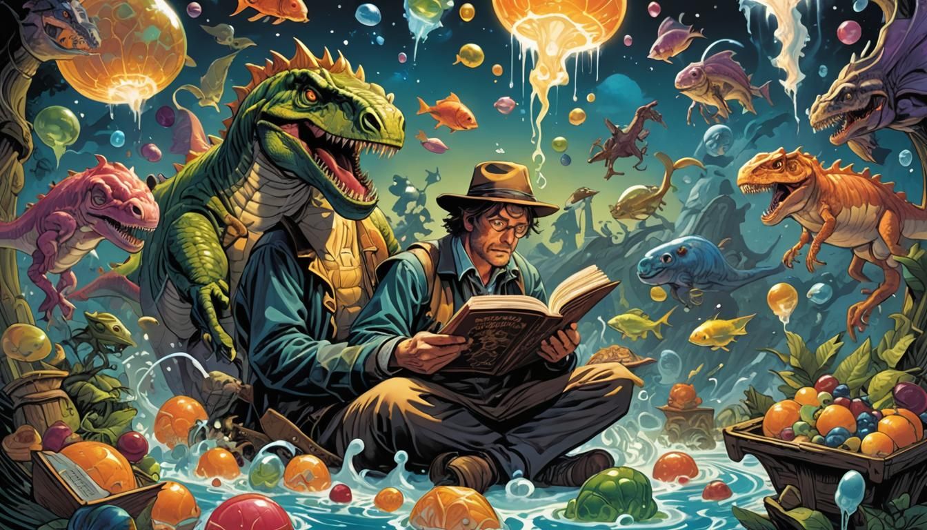 the sorcerer is reading a great magic book,