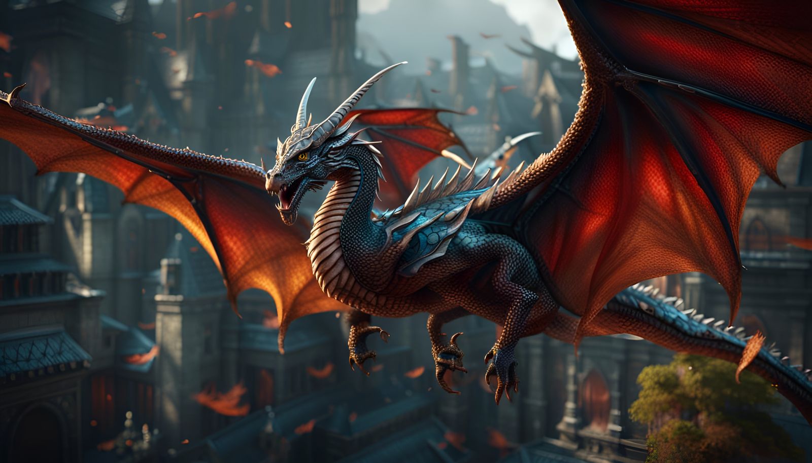 A flying dragon with wings  by @premium