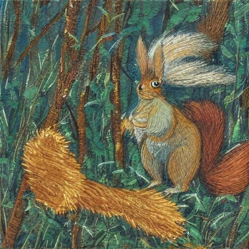 Tiny squirrel and mega pine nuts 
Tiny creatures by Koshiro Onchi and Amedeo Modigliani