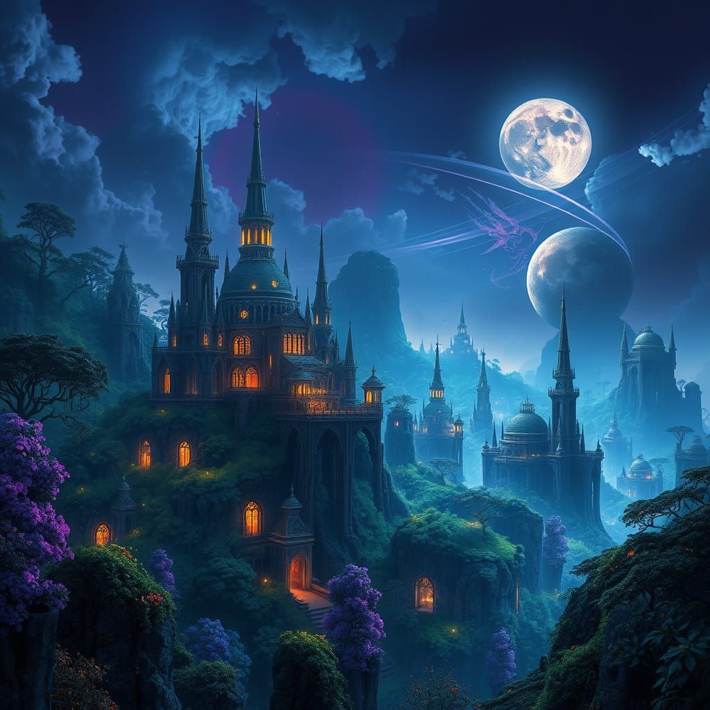 Forgotten Cityscape in Iridescent Forest