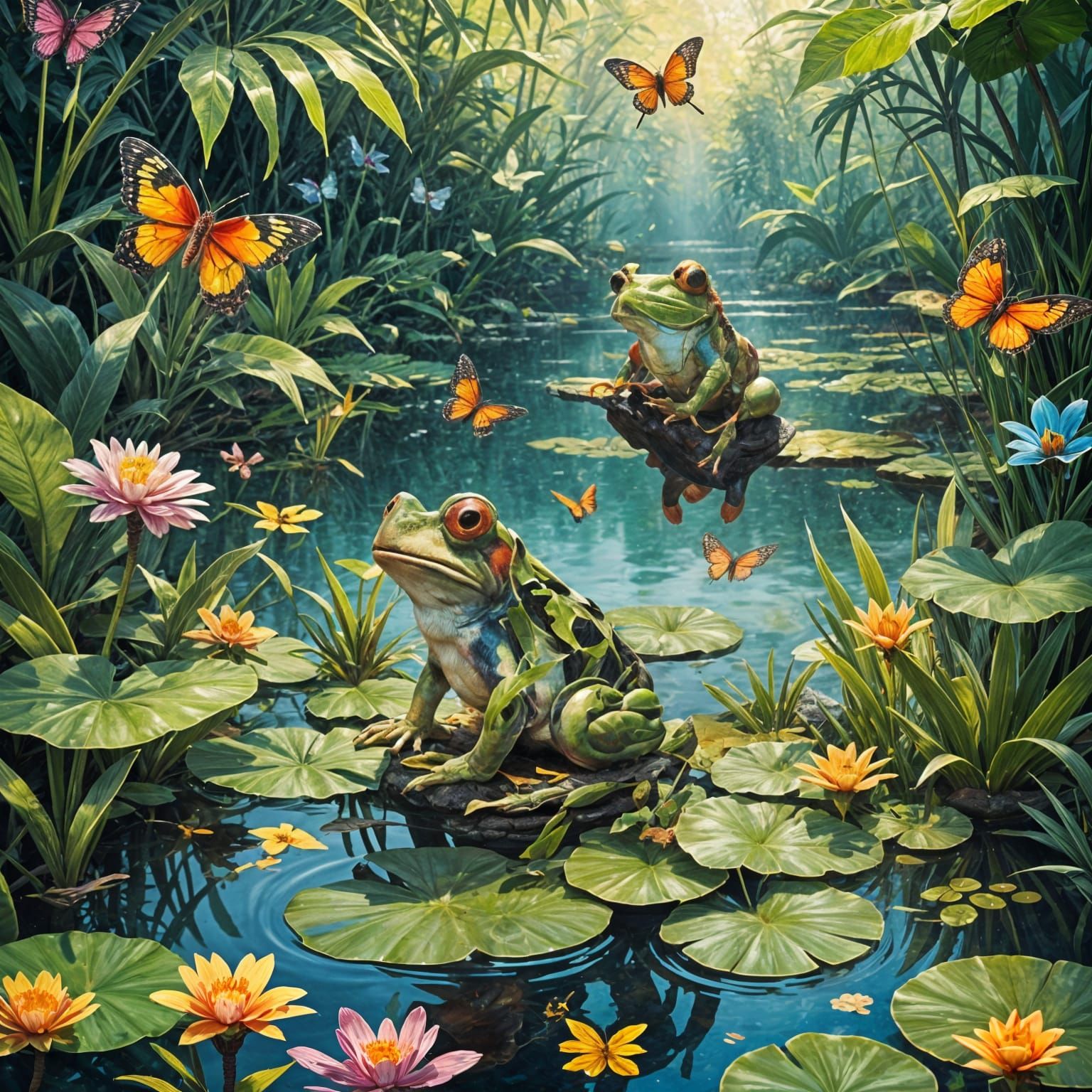 Frog Leaping in Mysterious Landscape