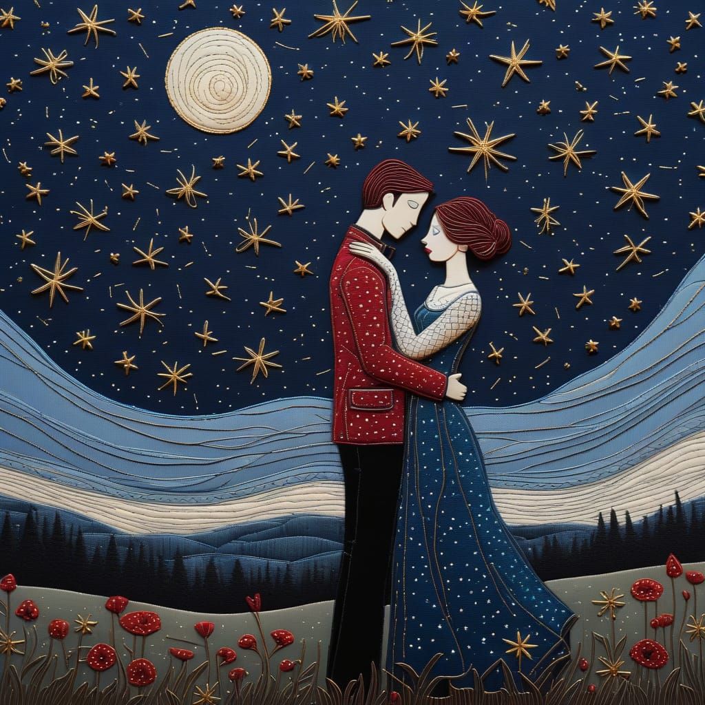 Lovers under a spectacular starry sky.