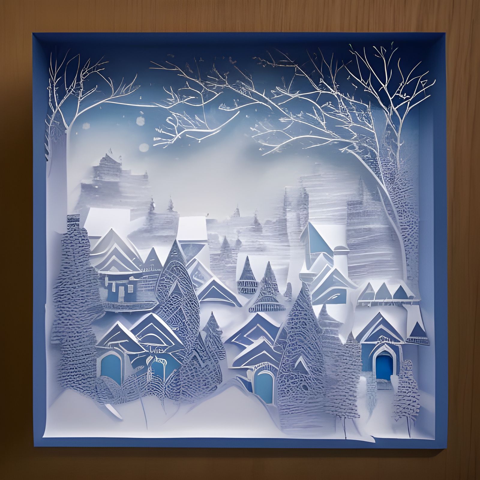 Paper Cut Snow Storm Over Fantasy Town