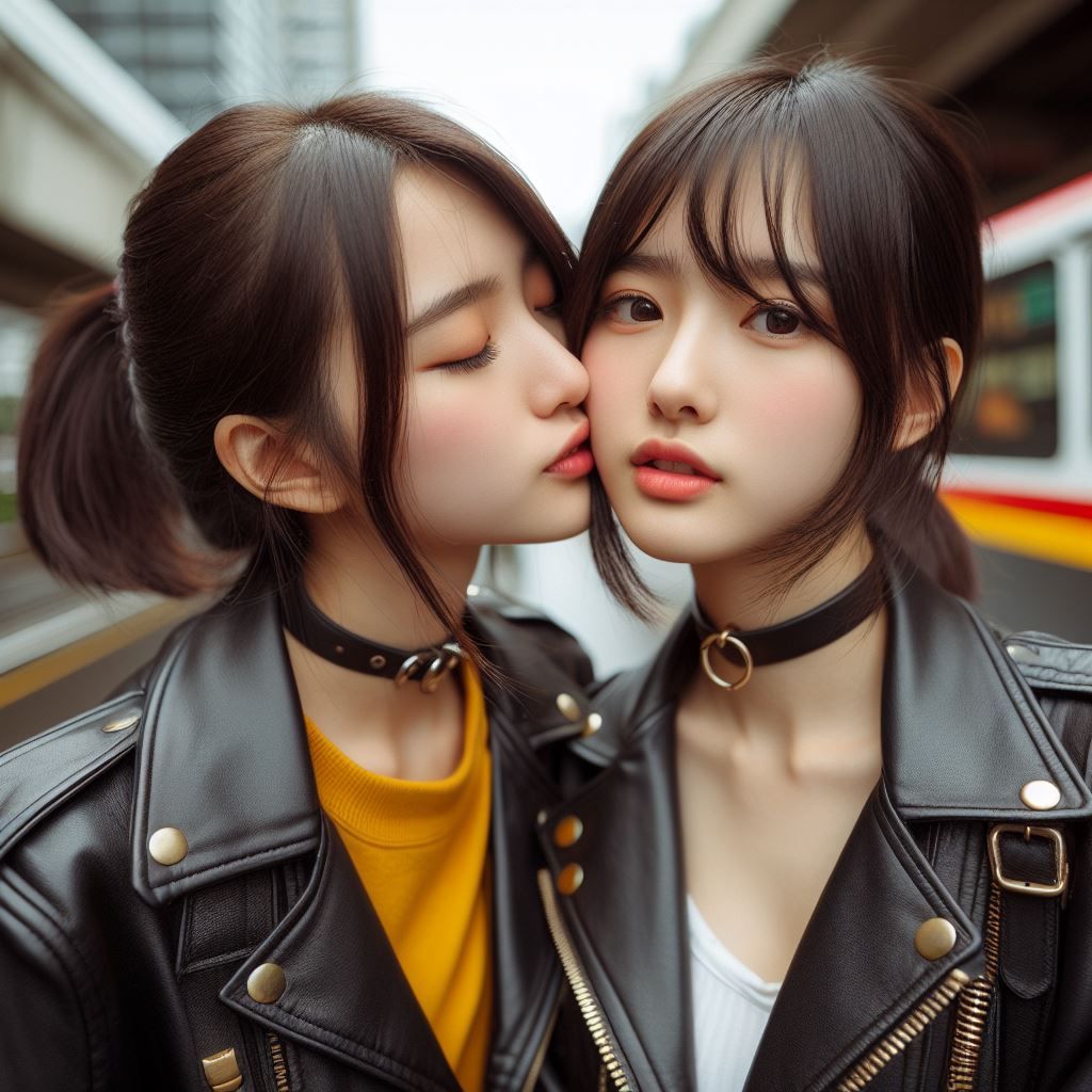 Girlfriends in leather kissing