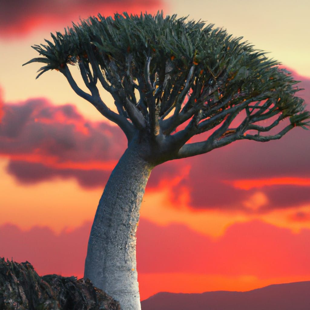 Vibrant Socotra Dragon Tree in 3D Rendered Scene