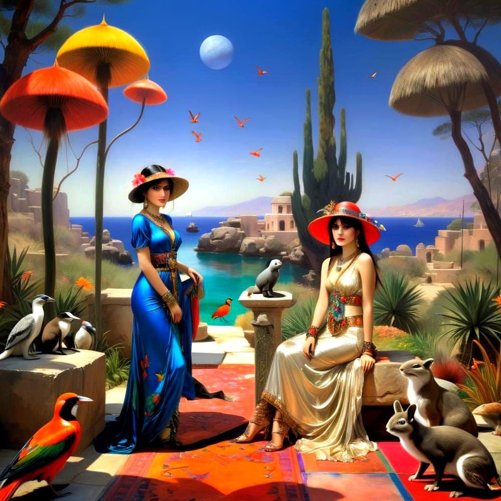 Surreal Lady with Fantastic Animals in Vivid Colors