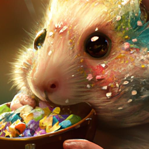 Hamster eating fruity pebbles AI Generated Artwork NightCafe Creator