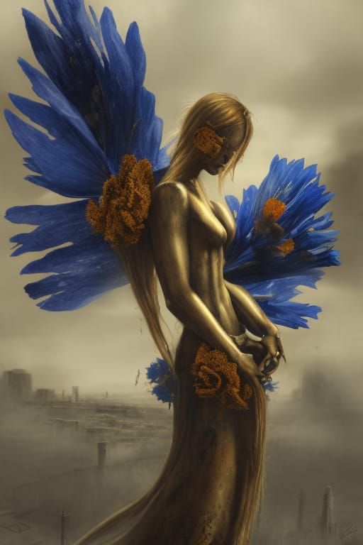 Portrait of rusty grief robotic angel 3