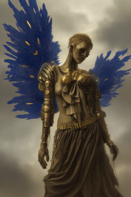 Portrait of rusty robotic angel