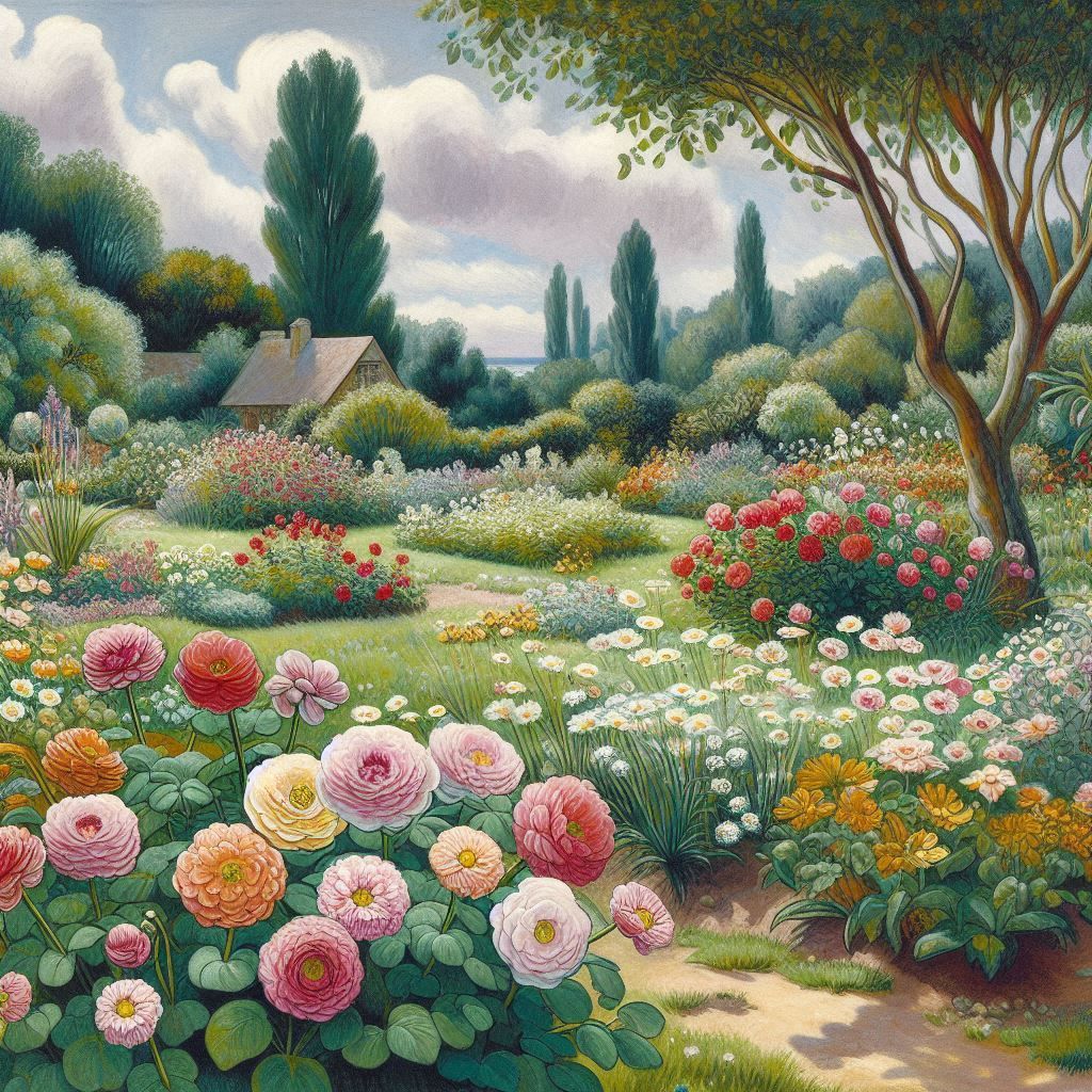 Toffoli and Rousseau, Flowers in a garden