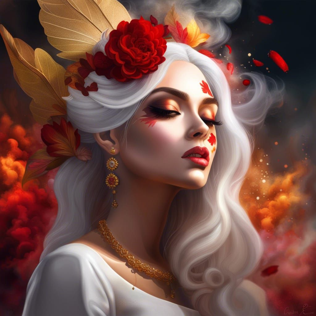 Bride , golden  eyes, , make up, red lips, kajal, flower , s...