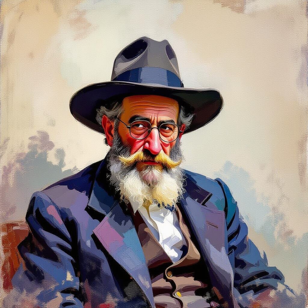 Rabbi Schneerson Portrait in Gouache and Watercolor