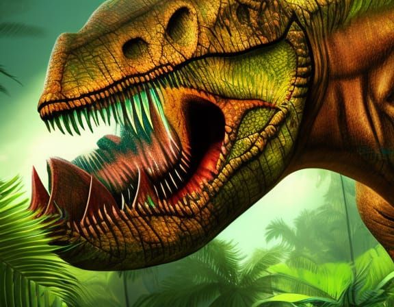 jurassic jungle Hyperrealistic, splash art, concept art, mid...