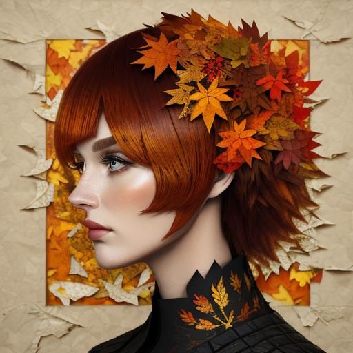 3D, textured torn paper collage art - autumn cozy leaves in ...