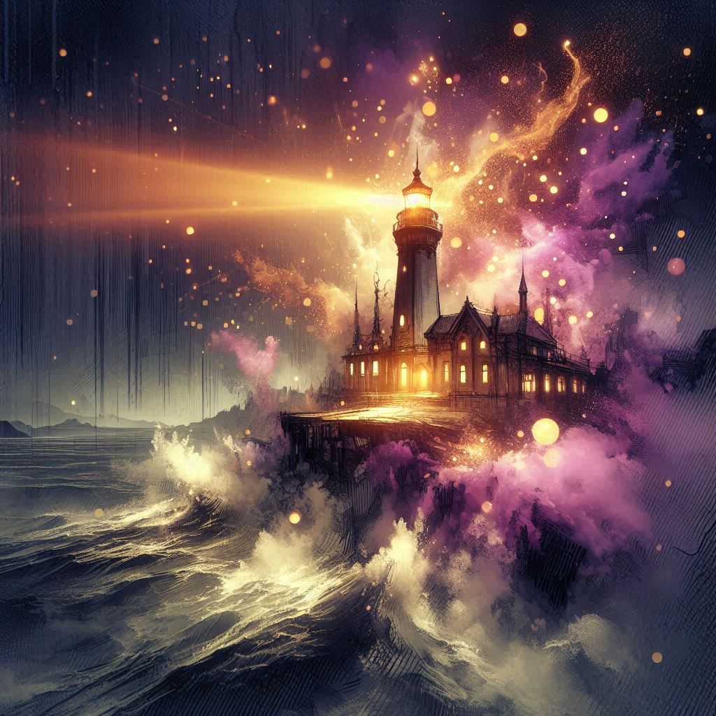 Purple and orange lighthouse