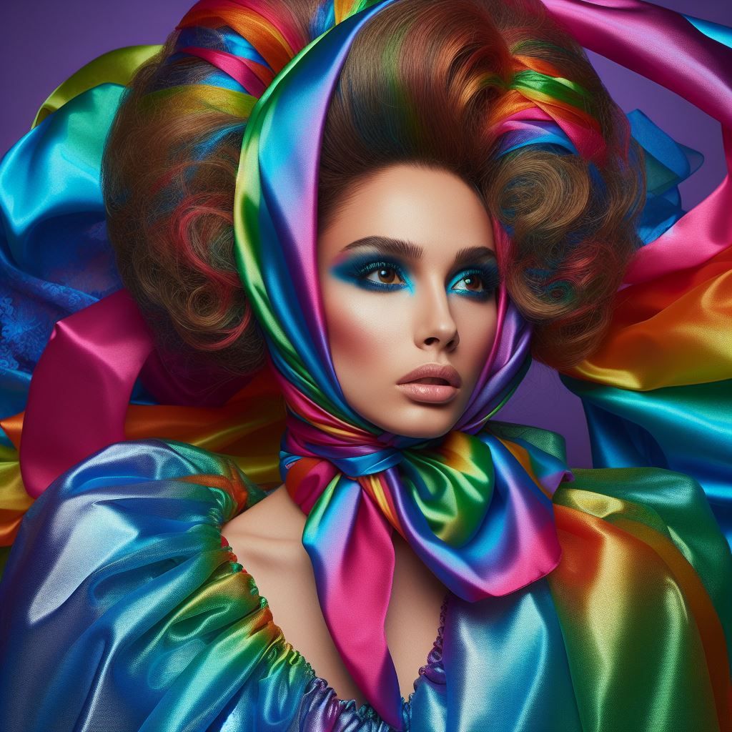 #headscarf #scarf #satin #dress #tacky #sissy #puffy #rainbow #chiffon #long #poofy #bouffant #big hair