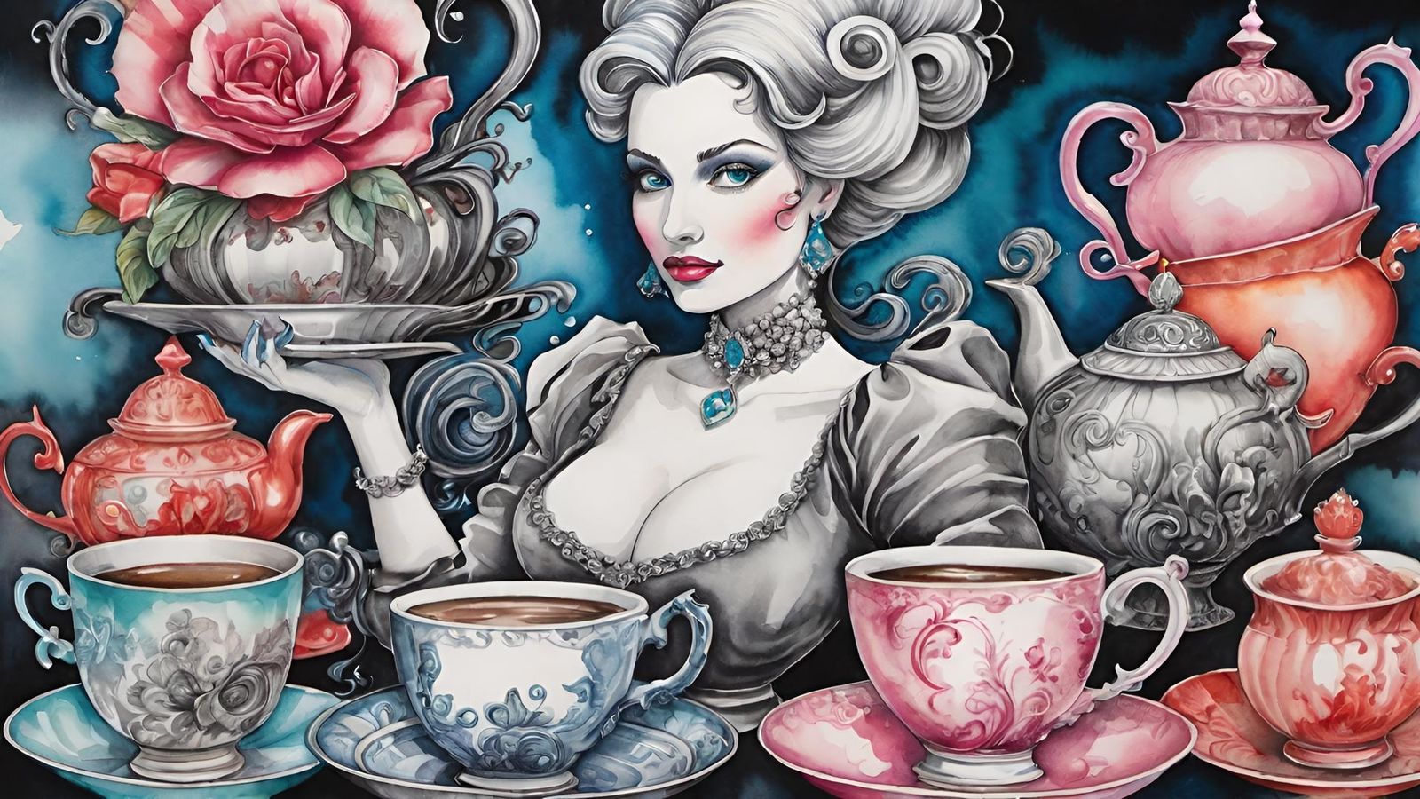 Teapot Teacup and Flowers