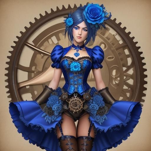 cobalt blue metallic flower gears steampunk dew