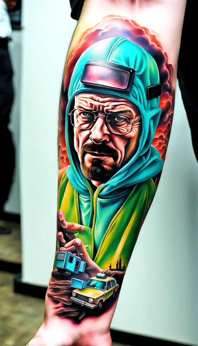 3D surreal tattoo breaking bad  is a full sleeve tattoo