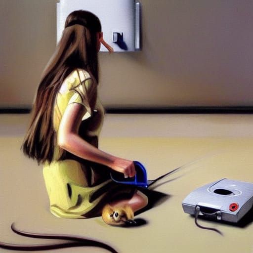 Emma killing a mouse with a toaster