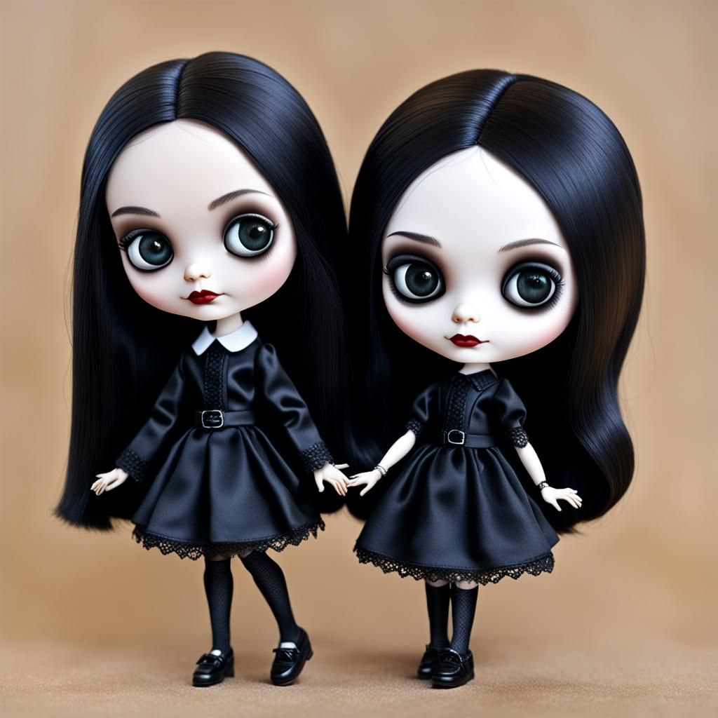 Blythe doll  as Morticia Addams and Wednesday Addams