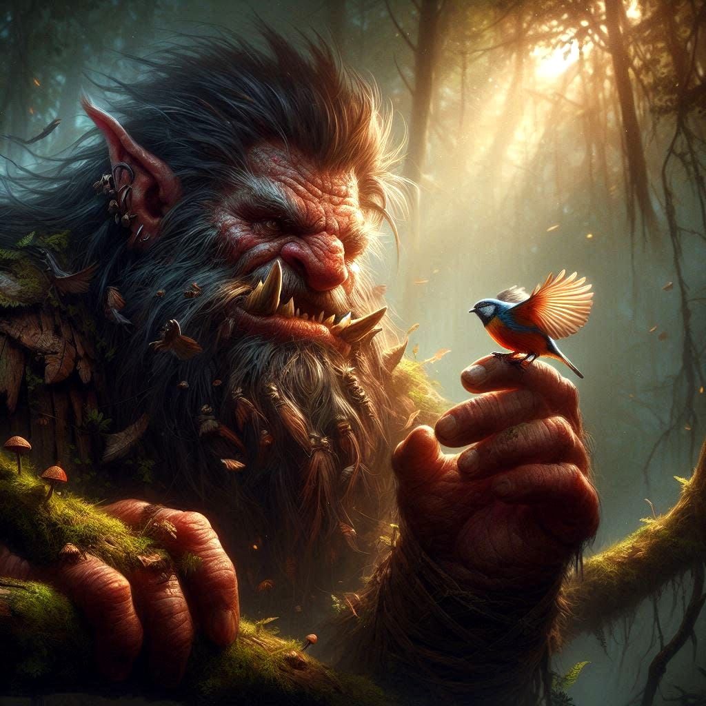 The Enchanted Troll and His Feathered Friend  by @Artless