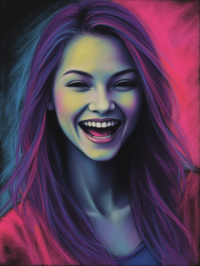 <lora:Neon chalk:1.0> laughing female, neon chalk