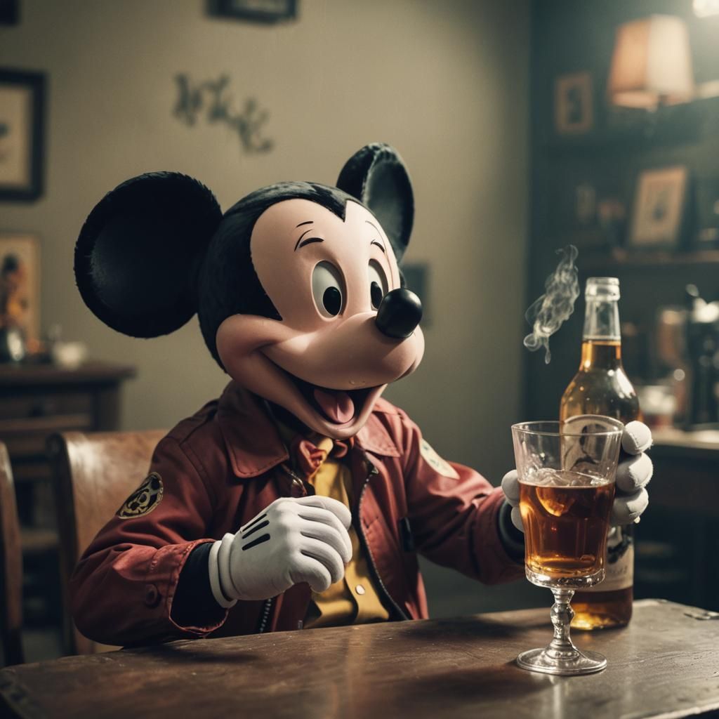 mickey mouse drinking alcohol - AI Generated Artwork - NightCafe Creator