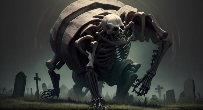 skeleton crawling out of graveyard background depth with 10 layers ...