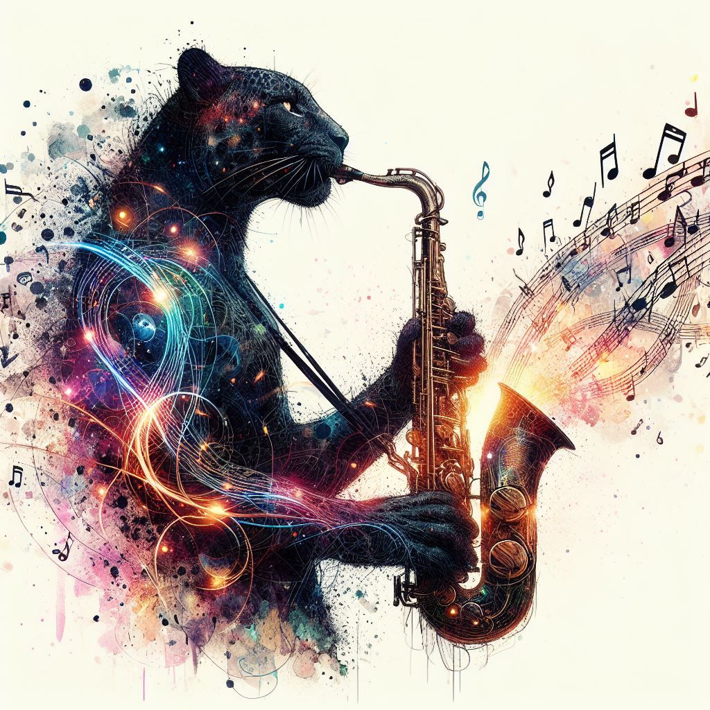 Black Panther playing a Saxophone