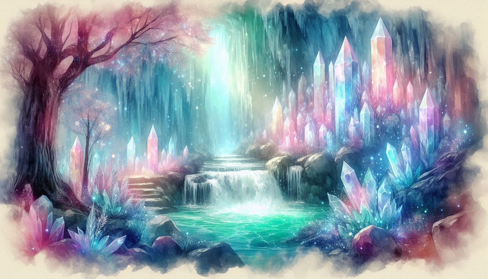 16 magical sparkling Waterfall in a crystal mountain