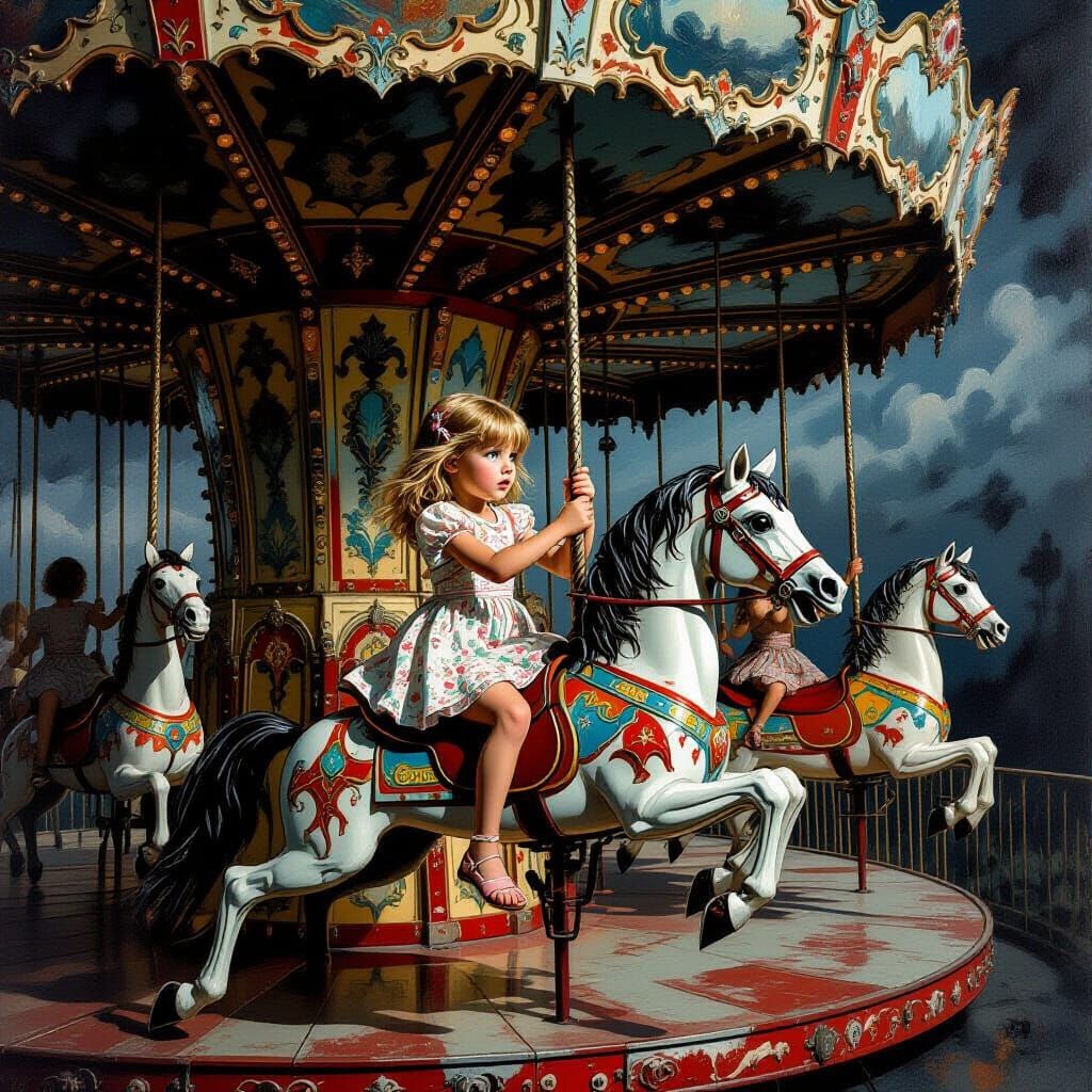 Girl Trapped on Sinister Decaying Carousel