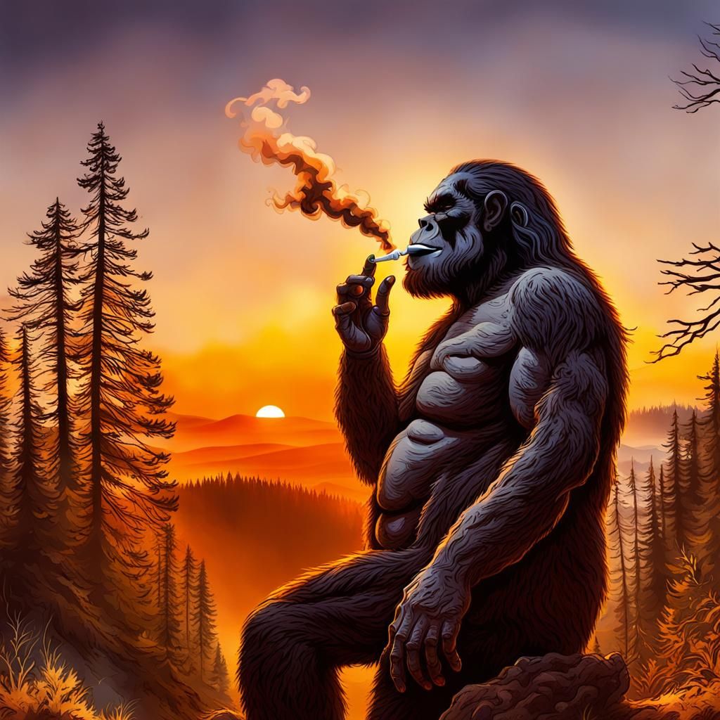 Bigfoot Smoking With A Sunset Ai Generated Artwork Nightcafe Creator