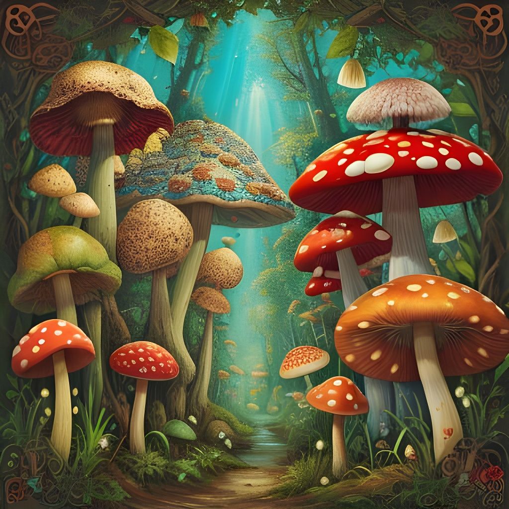 Mushroom Eyes in a Surreal Landscape