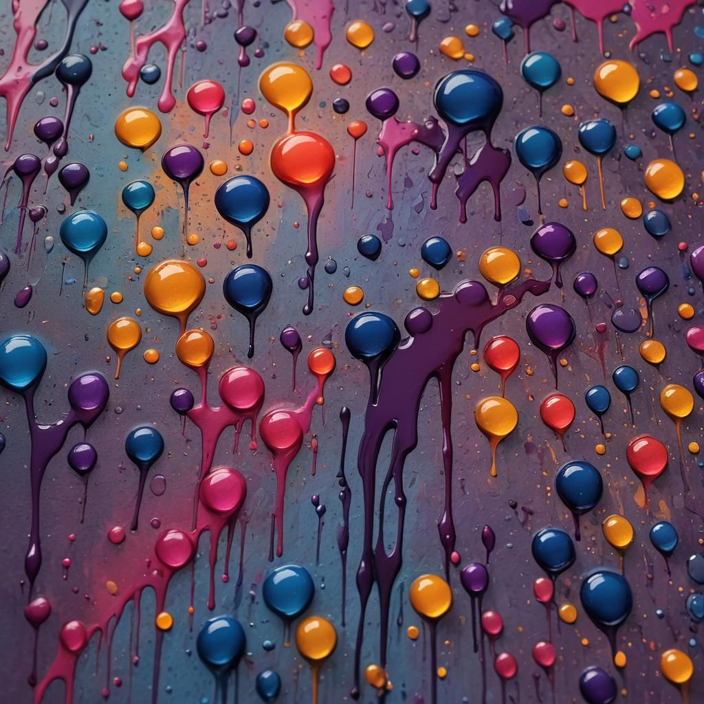 Vibrant Paint Droplets in a Detailed Matte Painting