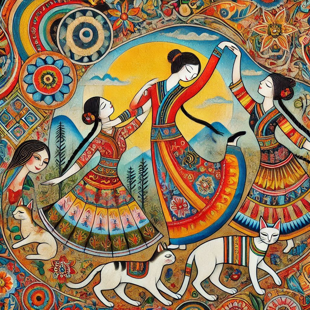 folk art, dancing and cats.