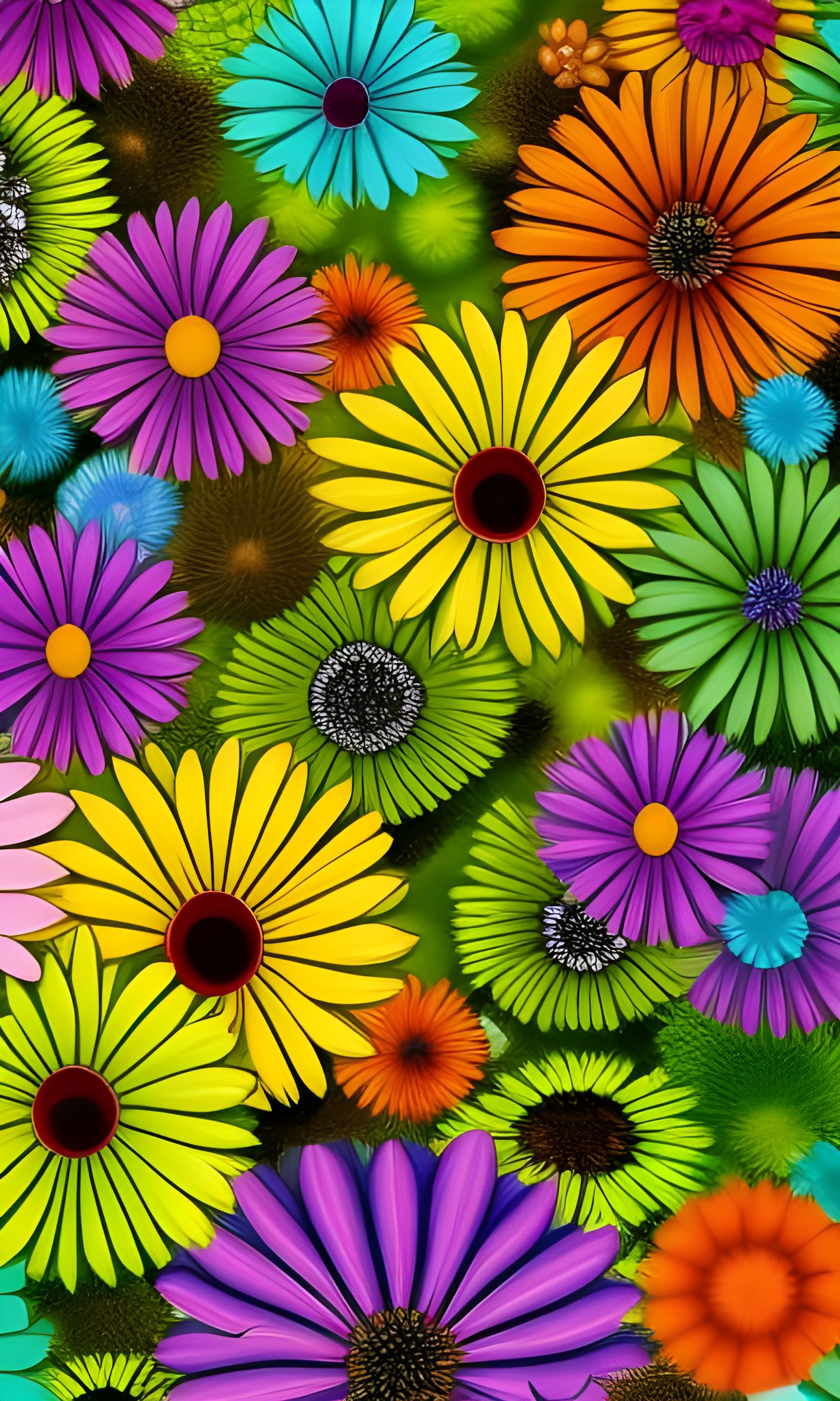 Rainbow Daisies 2 - AI Generated Artwork - NightCafe Creator