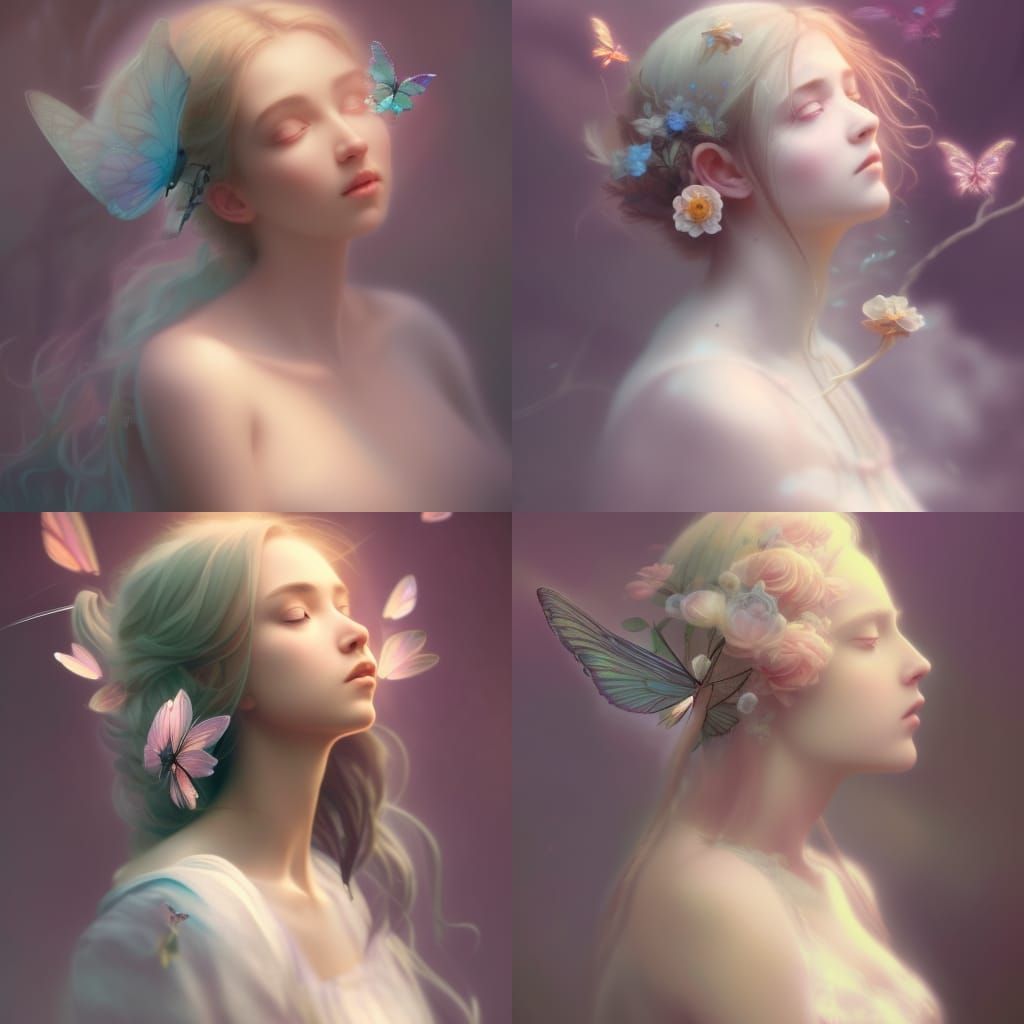 Soft Pastel colors, fairy-like, beautiful girl, flowers and ...